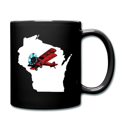 Fly Wisconsin - State - White - Biplane - Full Color Mug - black