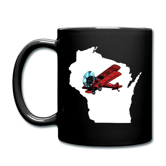 Fly Wisconsin - State - White - Biplane - Full Color Mug - black