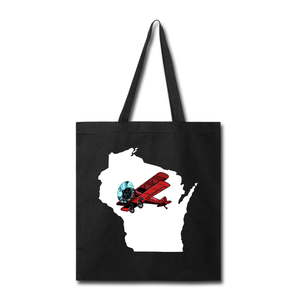 Fly Wisconsin - State - White - Biplane - Tote Bag - black