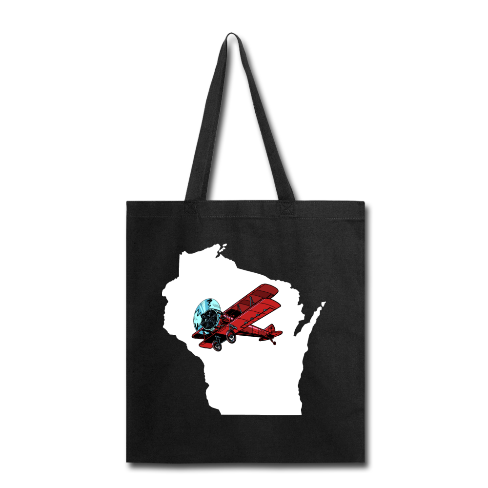 Fly Wisconsin - State - White - Biplane - Tote Bag - black