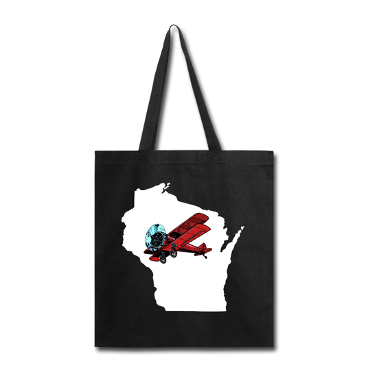 Fly Wisconsin - State - White - Biplane - Tote Bag - black