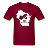 Fly Wisconsin - State - Words - White - Biplane - Unisex Classic T-Shirt - burgundy