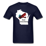 Fly Wisconsin - State - Words - White - Biplane - Unisex Classic T-Shirt - navy