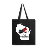 Fly Wisconsin - State - Words - White - Biplane - Tote Bag - black