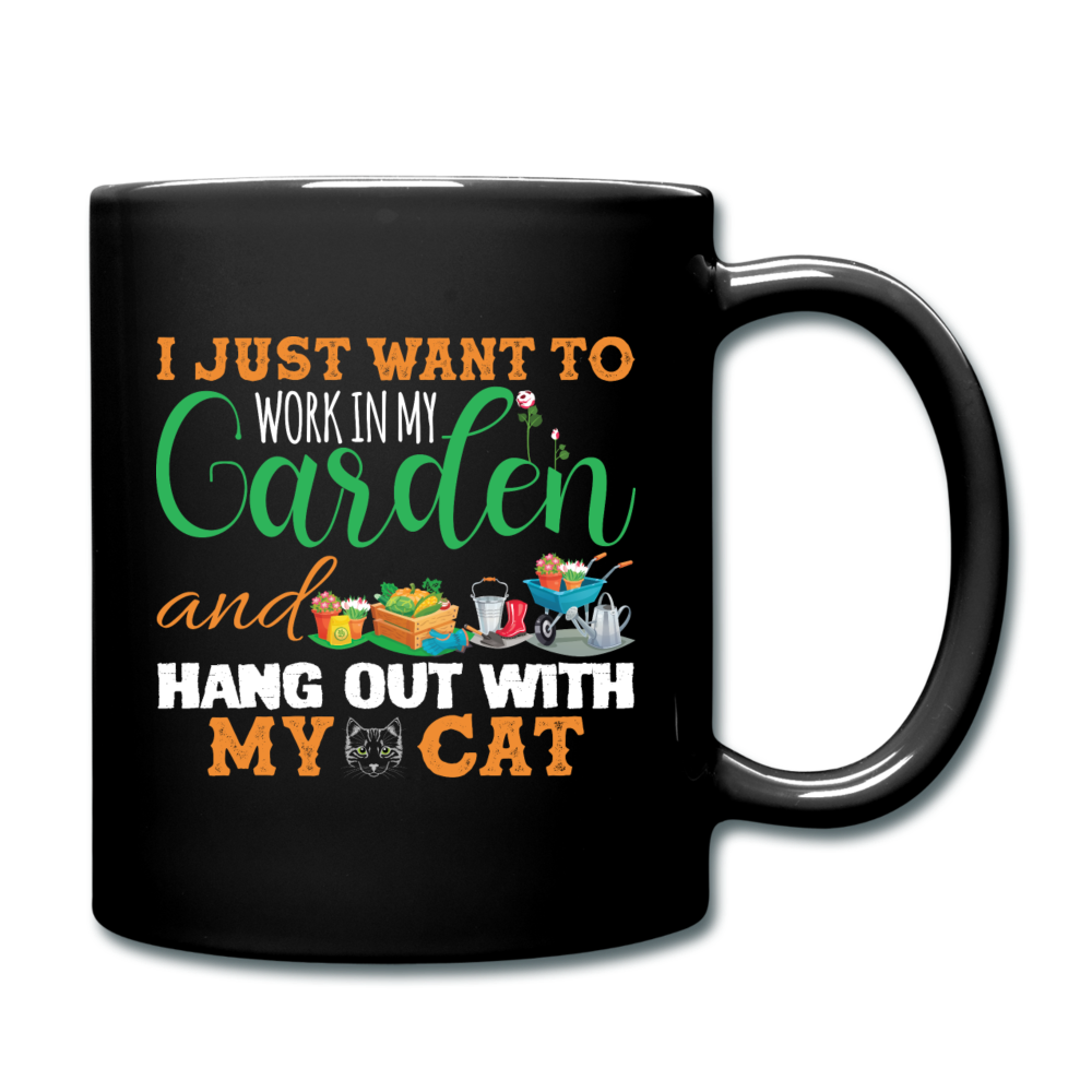 Work In My Garden - Cat - Full Color Mug - black