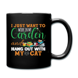 Work In My Garden - Cat - Full Color Mug - black