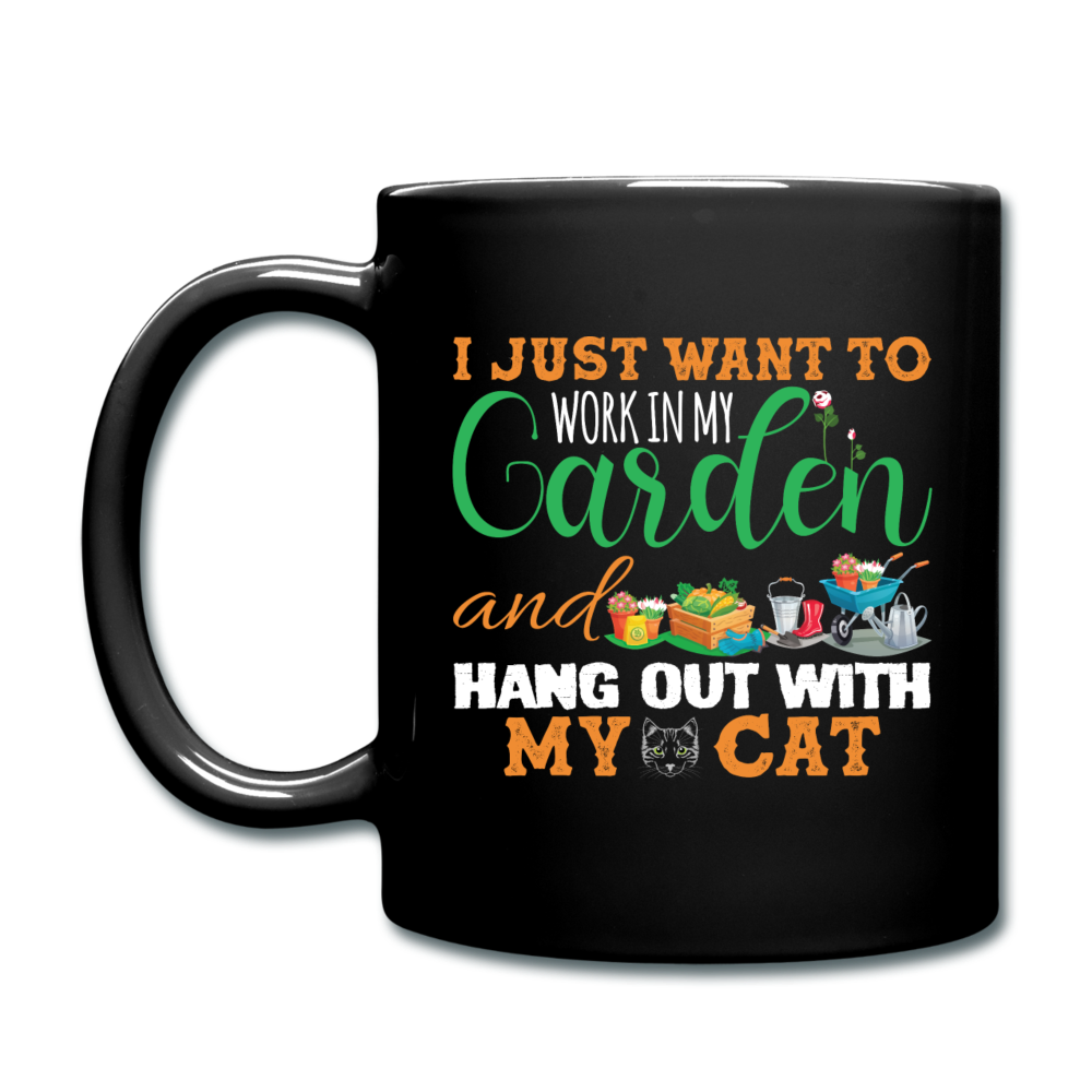 Work In My Garden - Cat - Full Color Mug - black