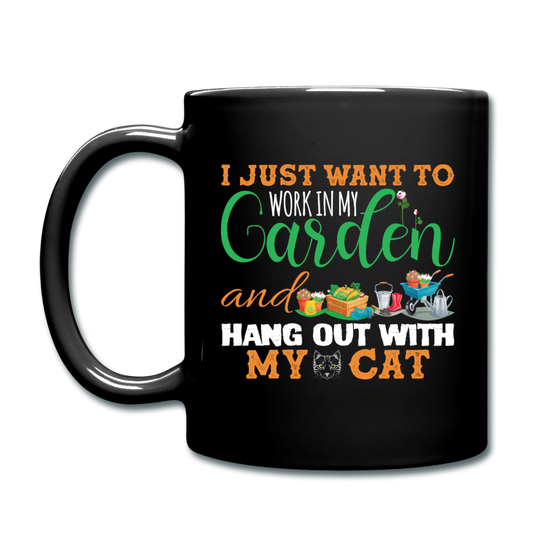 Work In My Garden - Cat - Full Color Mug - black