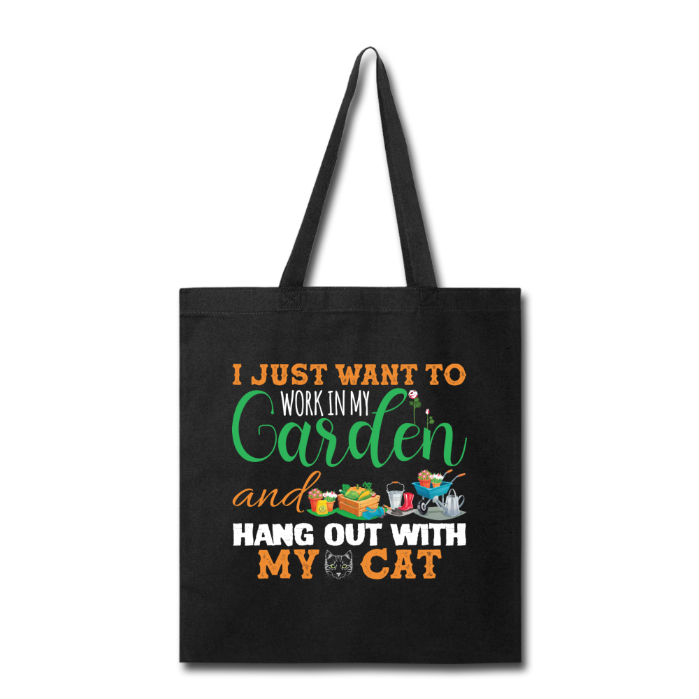 Work In My Garden - Cat - Tote Bag - black