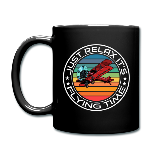 Just Relax - Flying Time - Biplane - Full Color Mug - black