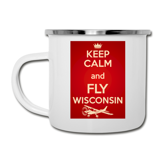 Keep Calm - Fly Wisconsin - Red - Camper Mug - white