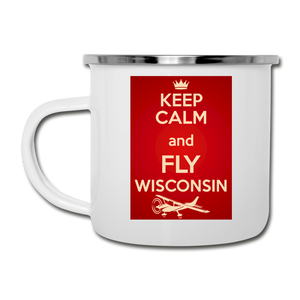 Keep Calm - Fly Wisconsin - Red - Camper Mug - white