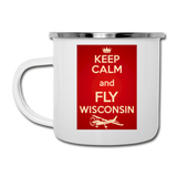 Keep Calm - Fly Wisconsin - Red - Camper Mug - white