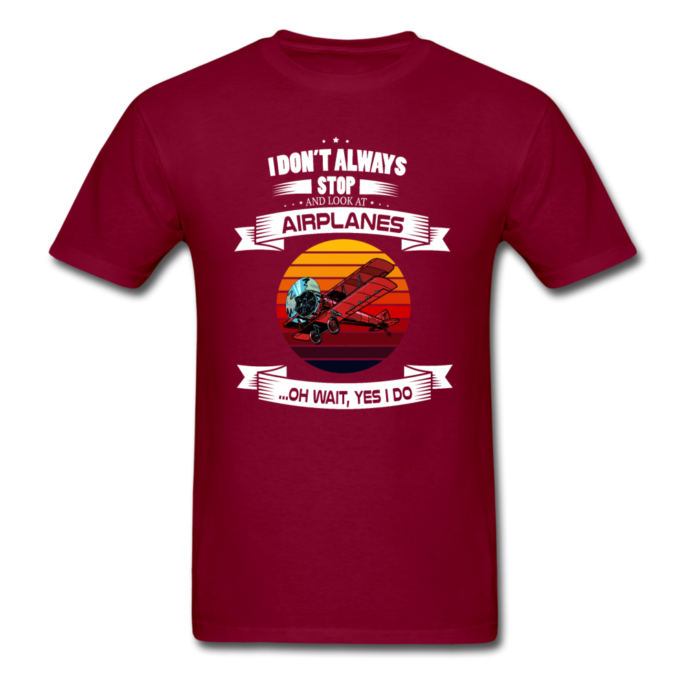 Stop And Look At Airplanes - Retro - Unisex Classic T-Shirt - burgundy