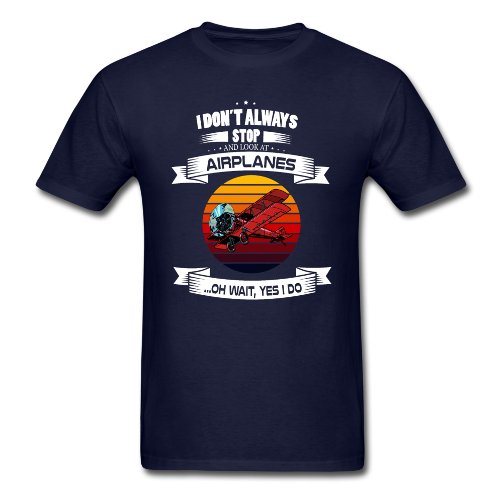 Stop And Look At Airplanes - Retro - Unisex Classic T-Shirt - navy