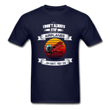 Stop And Look At Airplanes - Retro - Unisex Classic T-Shirt - navy