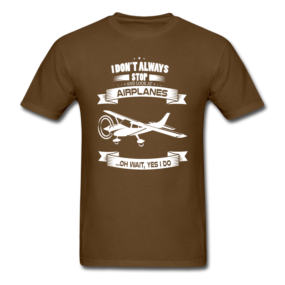 Stop And Look At Airplanes - White - Unisex Classic T-Shirt - brown