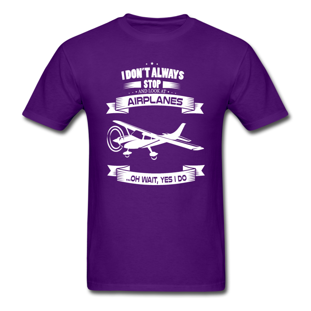 Stop And Look At Airplanes - White - Unisex Classic T-Shirt - purple