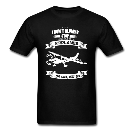 Stop And Look At Airplanes - White - Unisex Classic T-Shirt - black