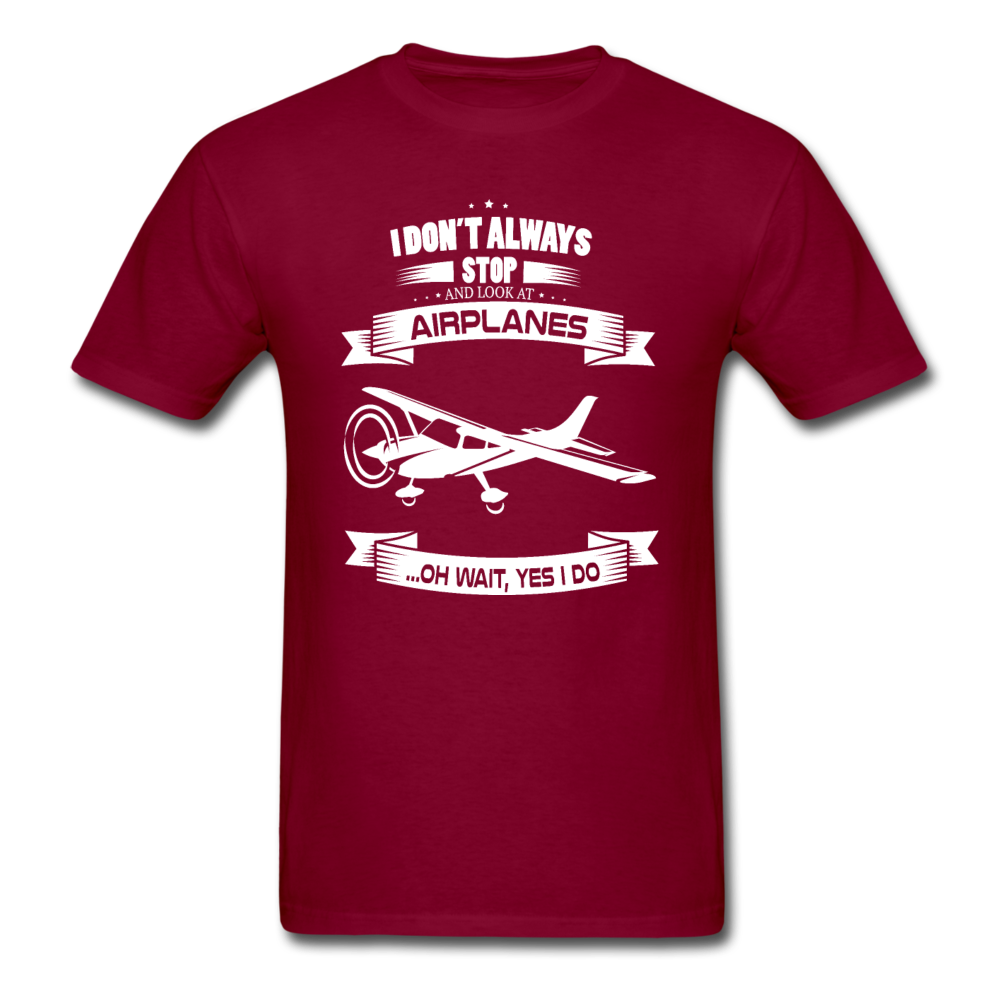 Stop And Look At Airplanes - White - Unisex Classic T-Shirt - burgundy