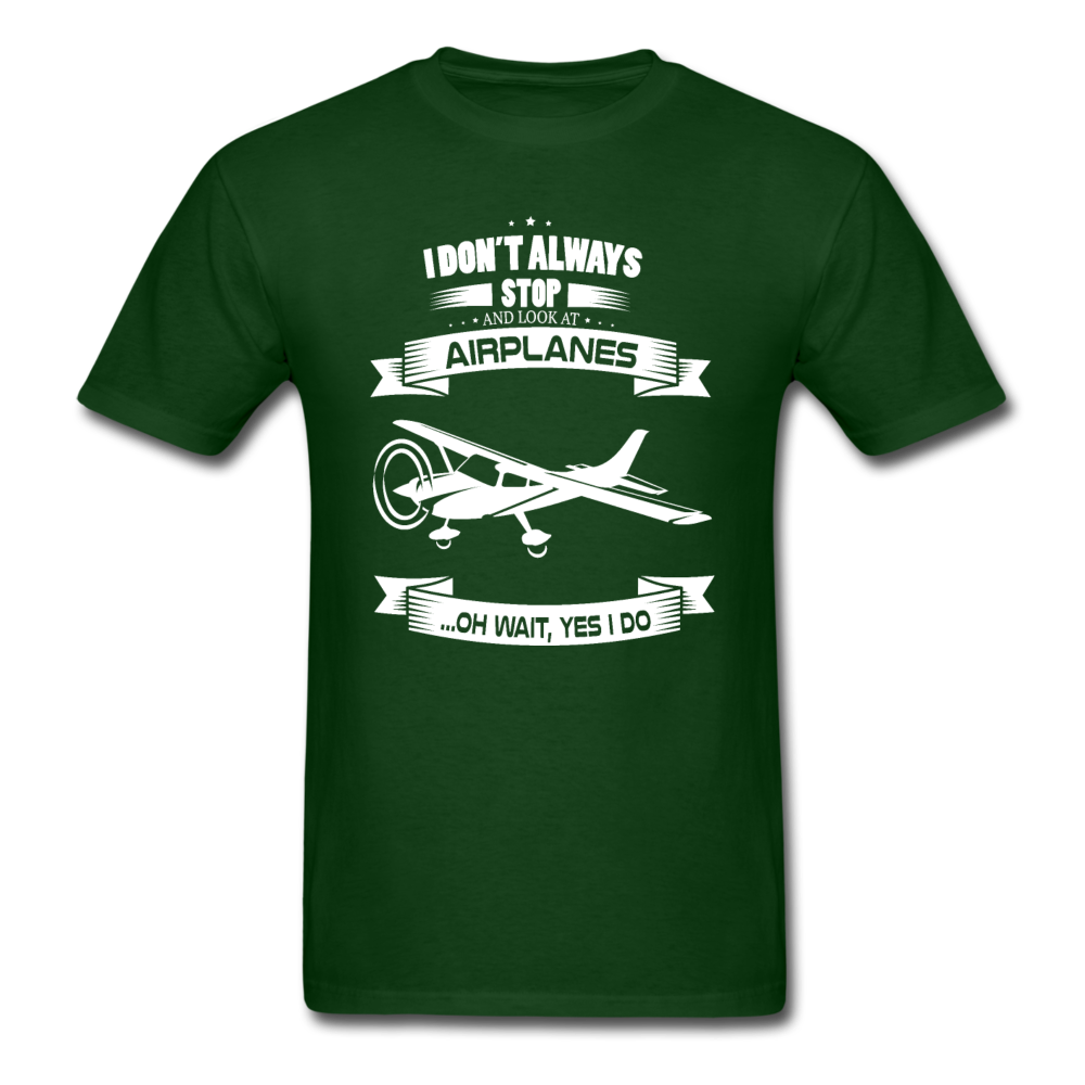 Stop And Look At Airplanes - White - Unisex Classic T-Shirt - forest green