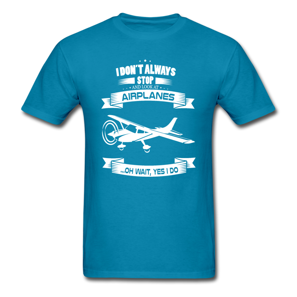 Stop And Look At Airplanes - White - Unisex Classic T-Shirt - turquoise