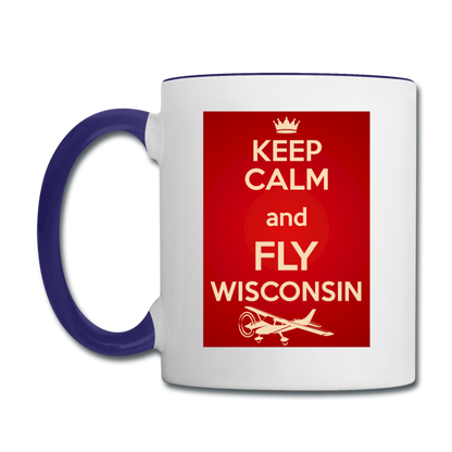 Keep Calm - Fly Wisconsin - Red - Contrast Coffee Mug - white/cobalt blue