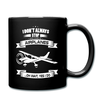 Stop And Look At Airplanes - White - Full Color Mug - black