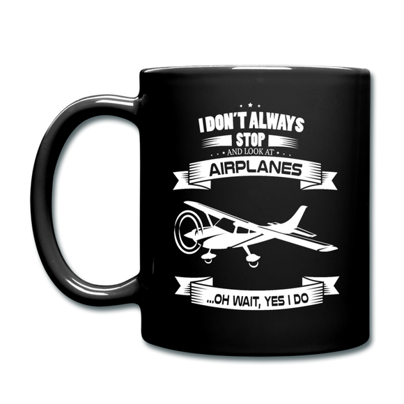 Stop And Look At Airplanes - White - Full Color Mug - black