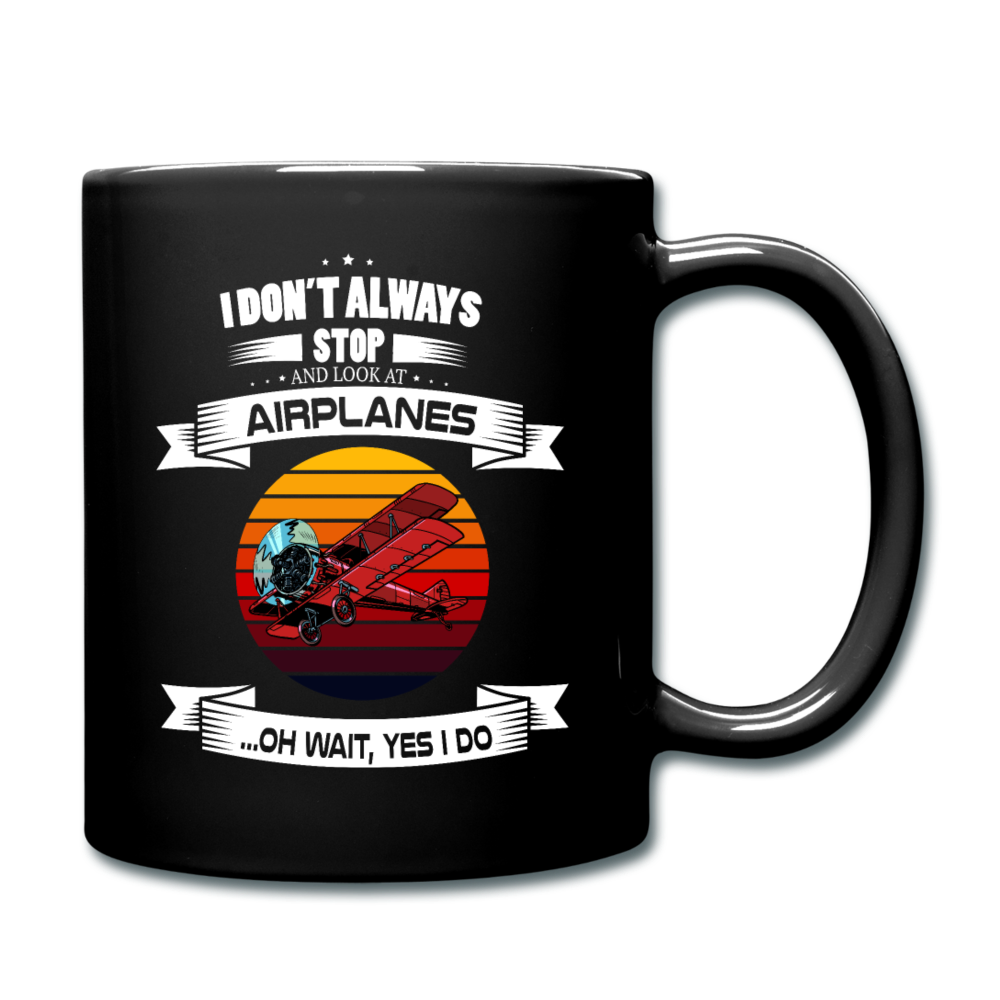 Stop And Look At Airplanes - Retro - Full Color Mug - black