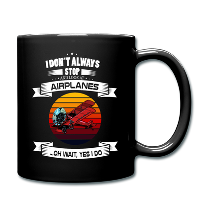 Stop And Look At Airplanes - Retro - Full Color Mug - black