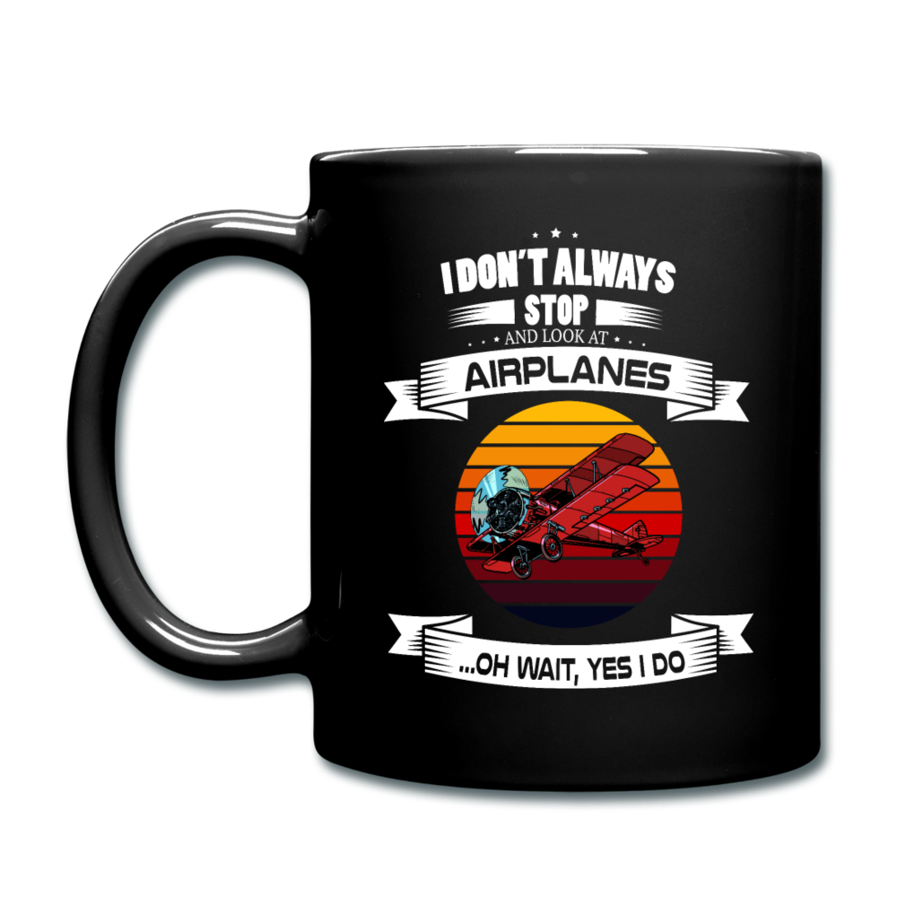 Stop And Look At Airplanes - Retro - Full Color Mug - black