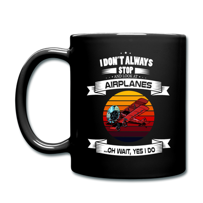 Stop And Look At Airplanes - Retro - Full Color Mug - black