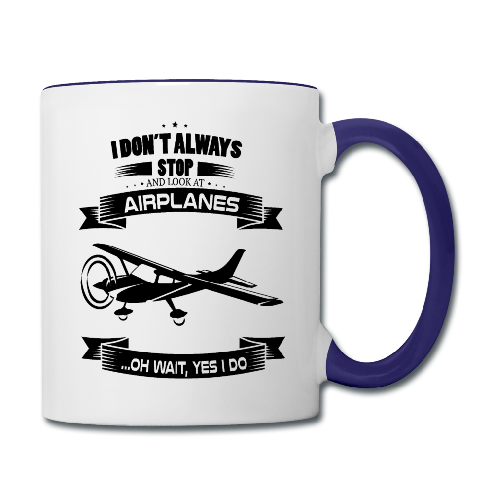 Stop And Look At Airplanes - Black - Contrast Coffee Mug - white/cobalt blue