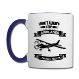 Stop And Look At Airplanes - Black - Contrast Coffee Mug - white/cobalt blue
