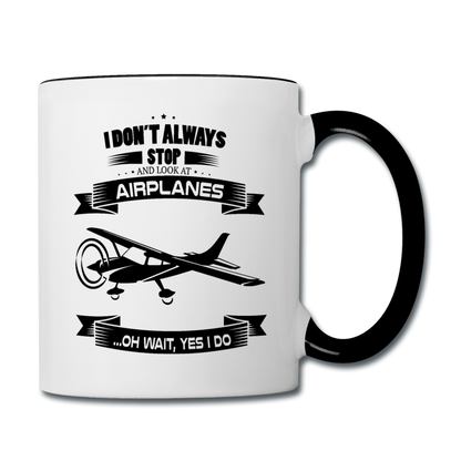 Stop And Look At Airplanes - Black - Contrast Coffee Mug - white/black