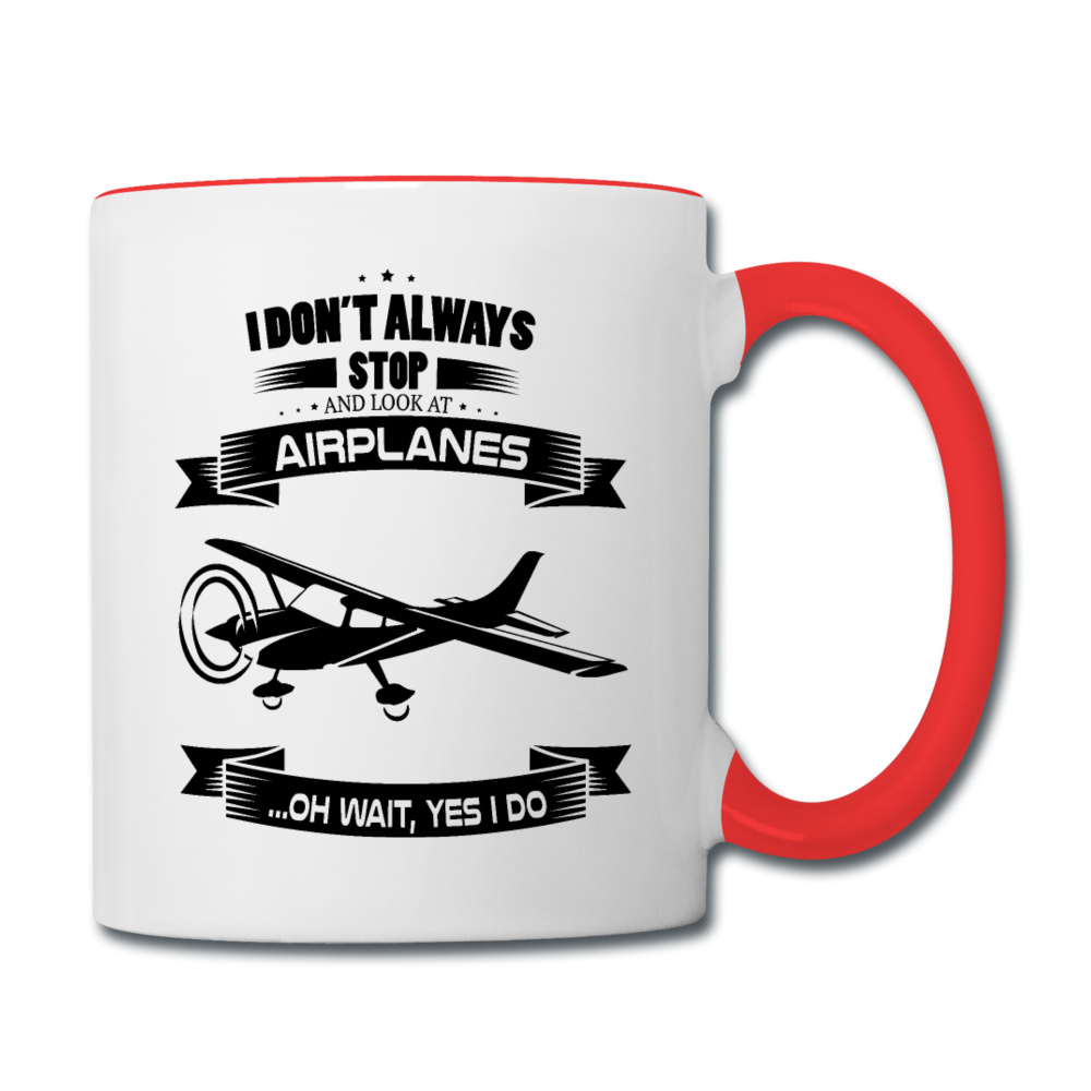 Stop And Look At Airplanes - Black - Contrast Coffee Mug - white/red