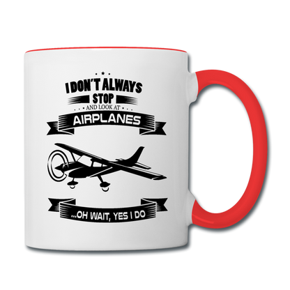 Stop And Look At Airplanes - Black - Contrast Coffee Mug - white/red