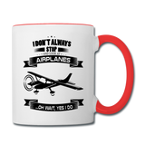 Stop And Look At Airplanes - Black - Contrast Coffee Mug - white/red