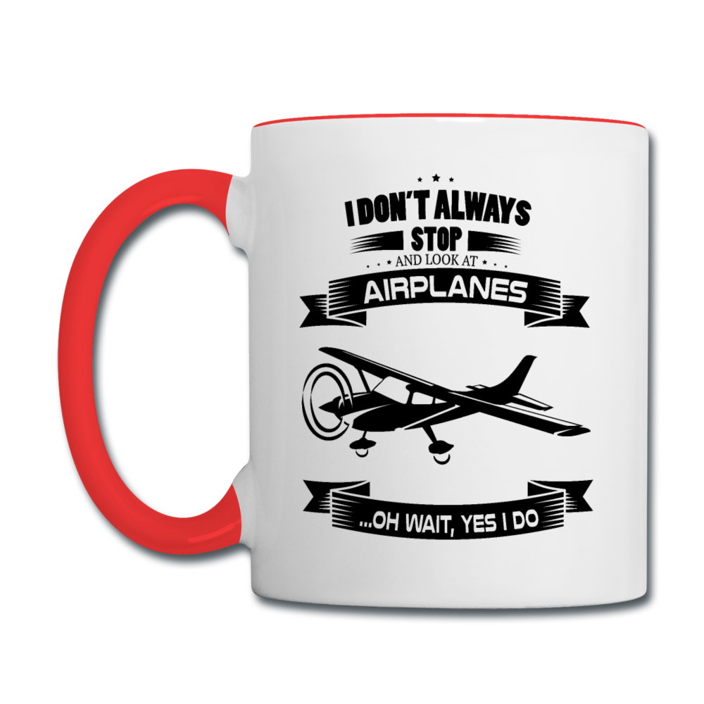 Stop And Look At Airplanes - Black - Contrast Coffee Mug - white/red