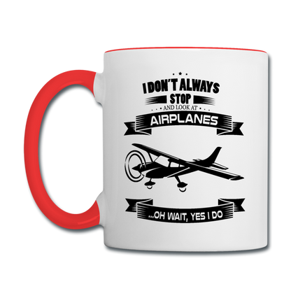 Stop And Look At Airplanes - Black - Contrast Coffee Mug - white/red