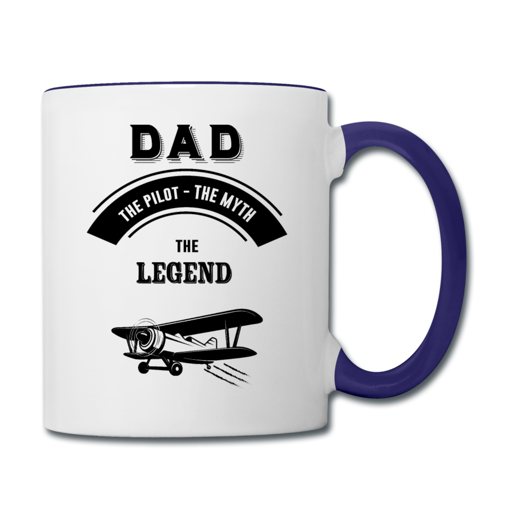 Dad Pilot Myth Legend - Biplane - Black - Contrast Coffee Mug - white/cobalt blue