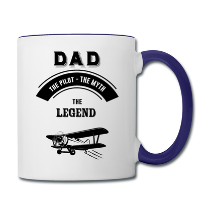 Dad Pilot Myth Legend - Biplane - Black - Contrast Coffee Mug - white/cobalt blue