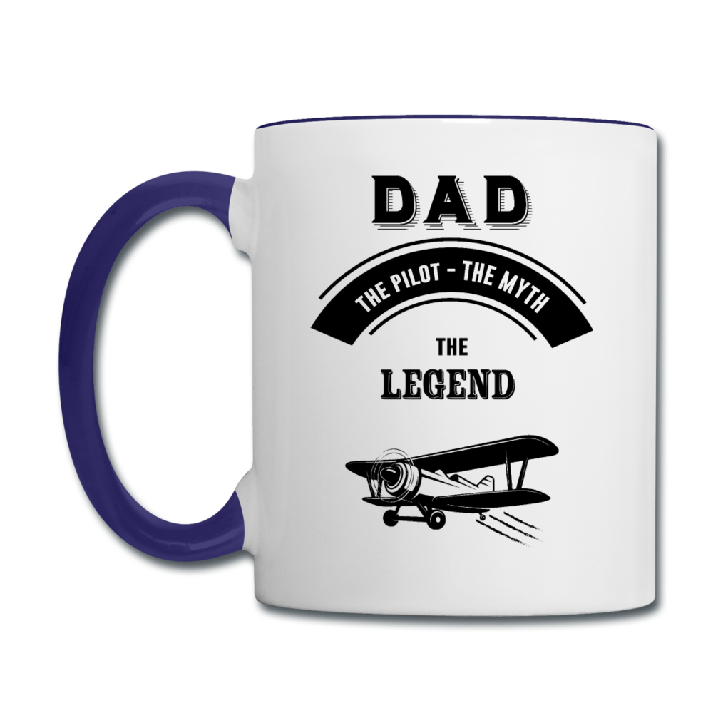 Dad Pilot Myth Legend - Biplane - Black - Contrast Coffee Mug - white/cobalt blue