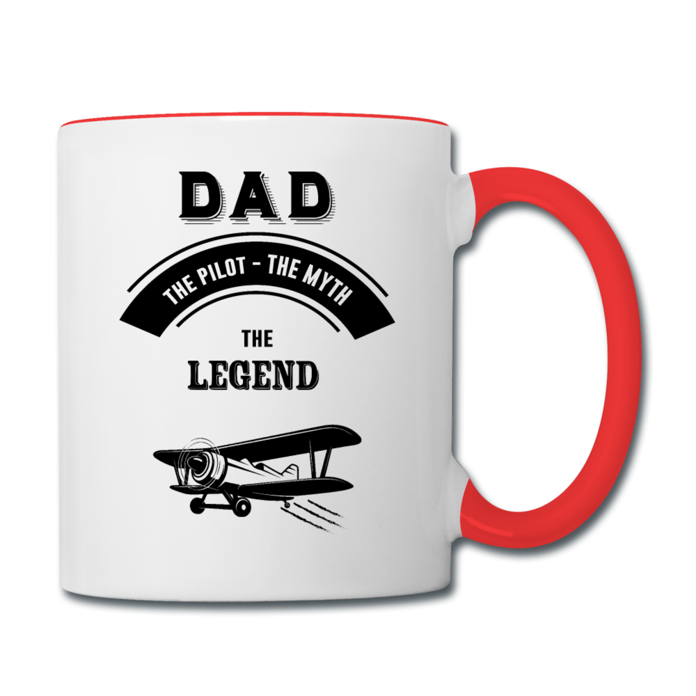 Dad Pilot Myth Legend - Biplane - Black - Contrast Coffee Mug - white/red