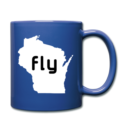 Fly Wisconsin - Word - White - Full Color Mug - royal blue