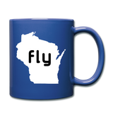Fly Wisconsin - Word - White - Full Color Mug - royal blue