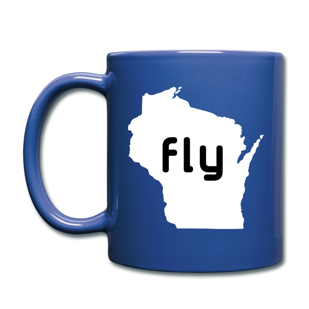 Fly Wisconsin - Word - White - Full Color Mug - royal blue