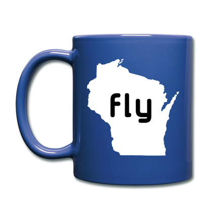 Fly Wisconsin - Word - White - Full Color Mug - royal blue