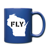 Fly Wisconsin - Word v2 - White - Full Color Mug - royal blue